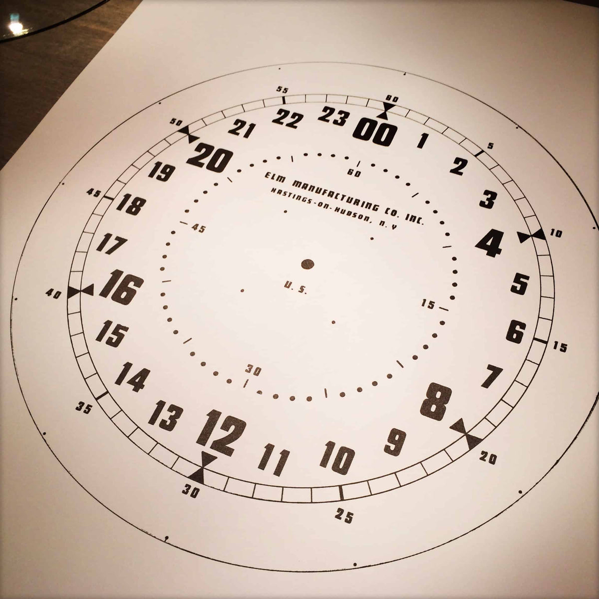 Elm Manufacturing Co. 24-Hour Clock Face